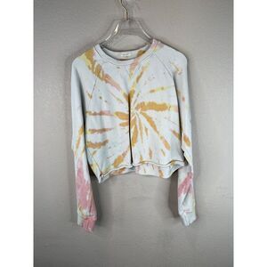 Tie-Dye Cropped Crewneck Sweatshirt Long Sleeve Boho Style Casual‎ Crop Top XS